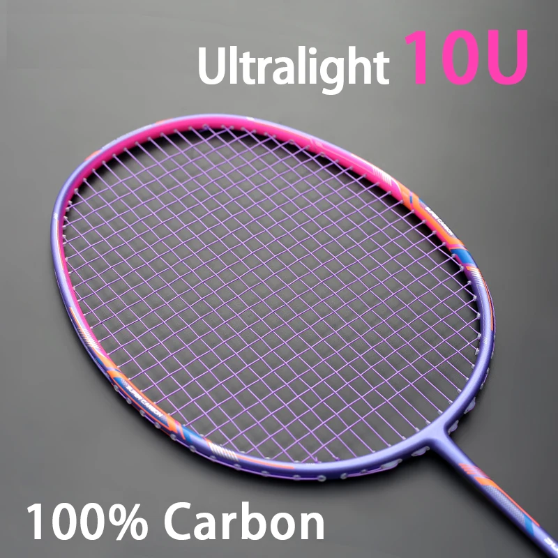 

100% Full Carbon Fiber Strung Badminton Rackets 10U Tension 22-35LBS 13kg Training Racquet Speed Sports With Bags For Adult