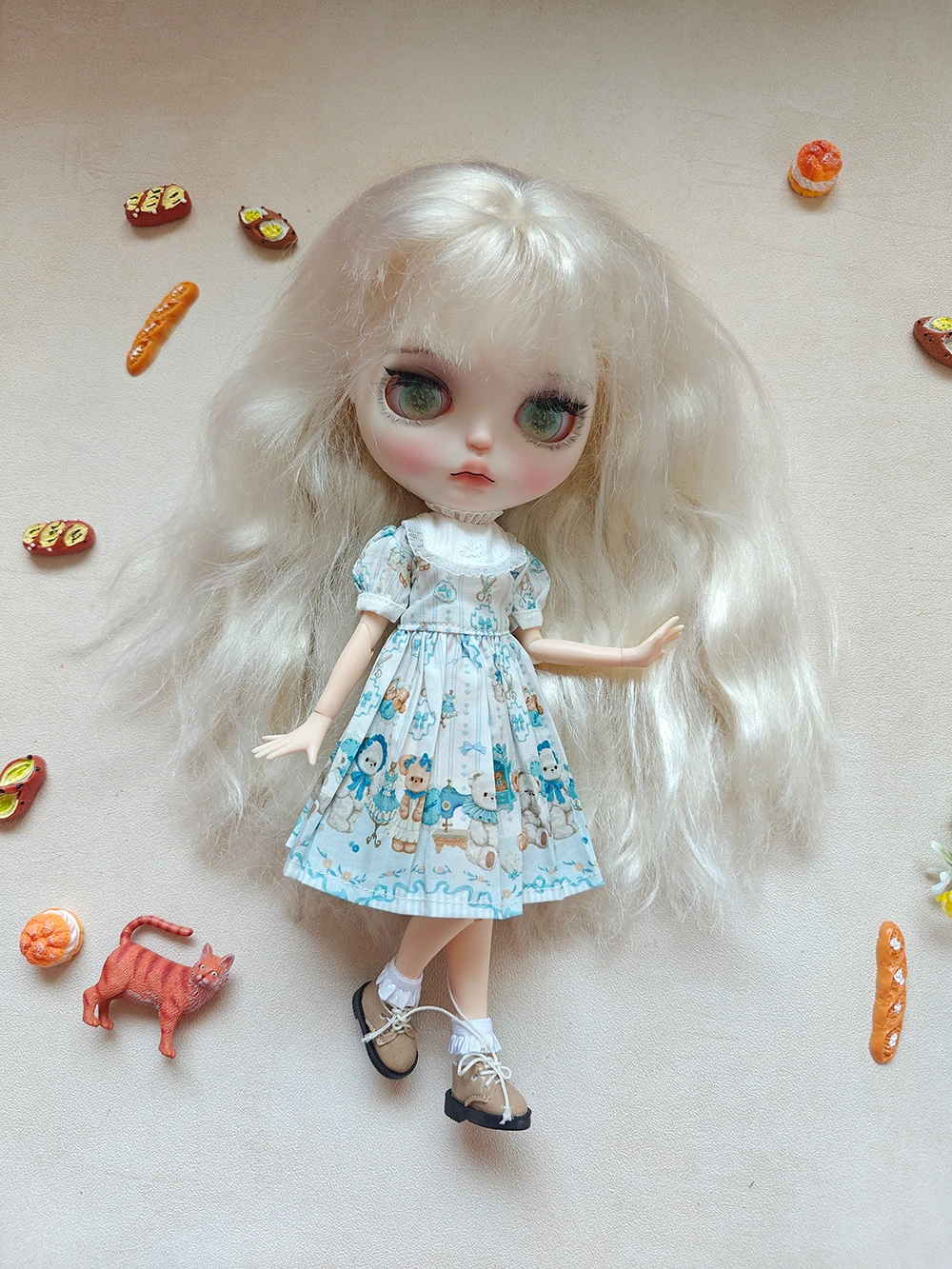 Одежда для куклы Блайт новое классическое платье ручной работы с милым медведем