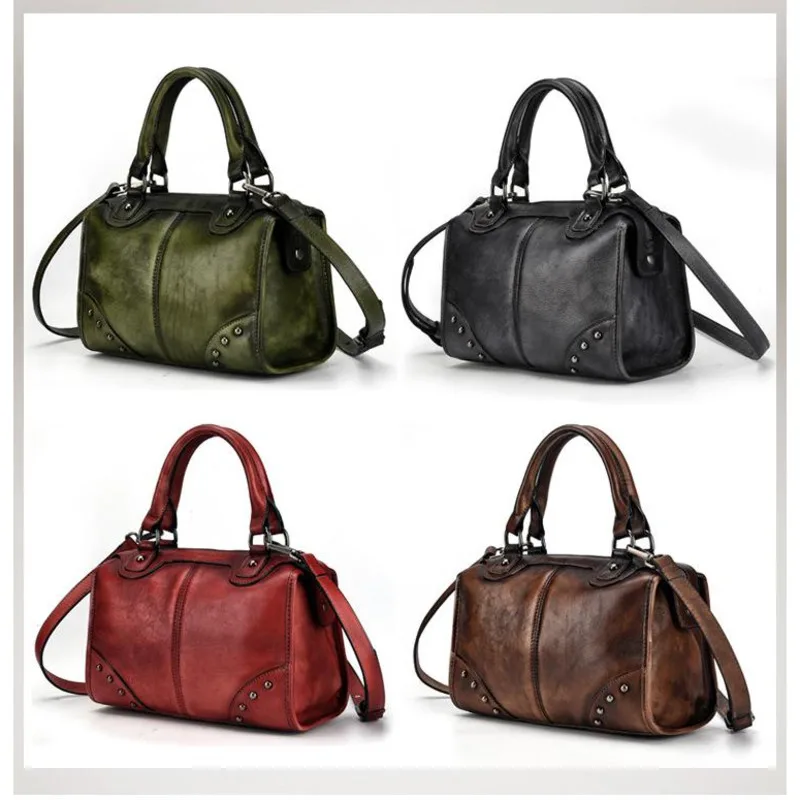 MOTAORA Vintage Women's Bag Handmade Handbags For Women Genuine Leather Shoulder Bags Luxury Designer Boston Bag Ladies Handbag