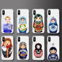 russian dolls pattern matryoshka phone case transparent soft for iphone 12 11 13 7 8 6 s plus x xs xr pro max mini