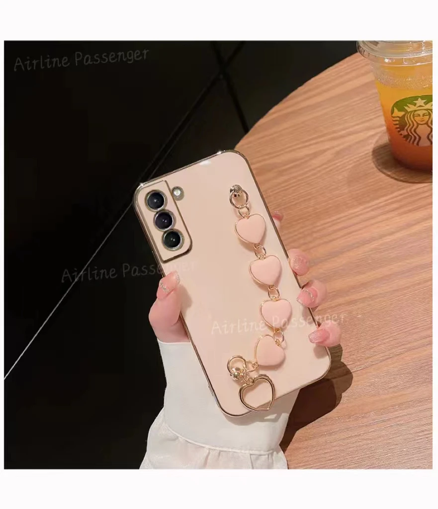 Fashion Plating Love Heart Bracelet Chain Case For Samsung Galaxy A13 A32 A52 A72 A23 A33 A31 A11 A51 A21S Shockproof Case Cover