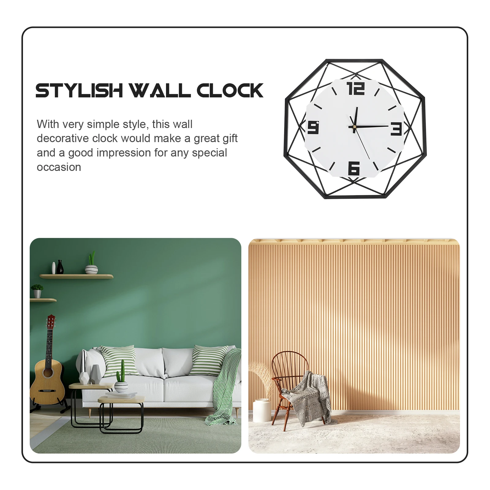 Creative Simple Iron Polygon-shape Wall Clock Decorative Hanging Quiet punch-free wall-mounted decorative clock |