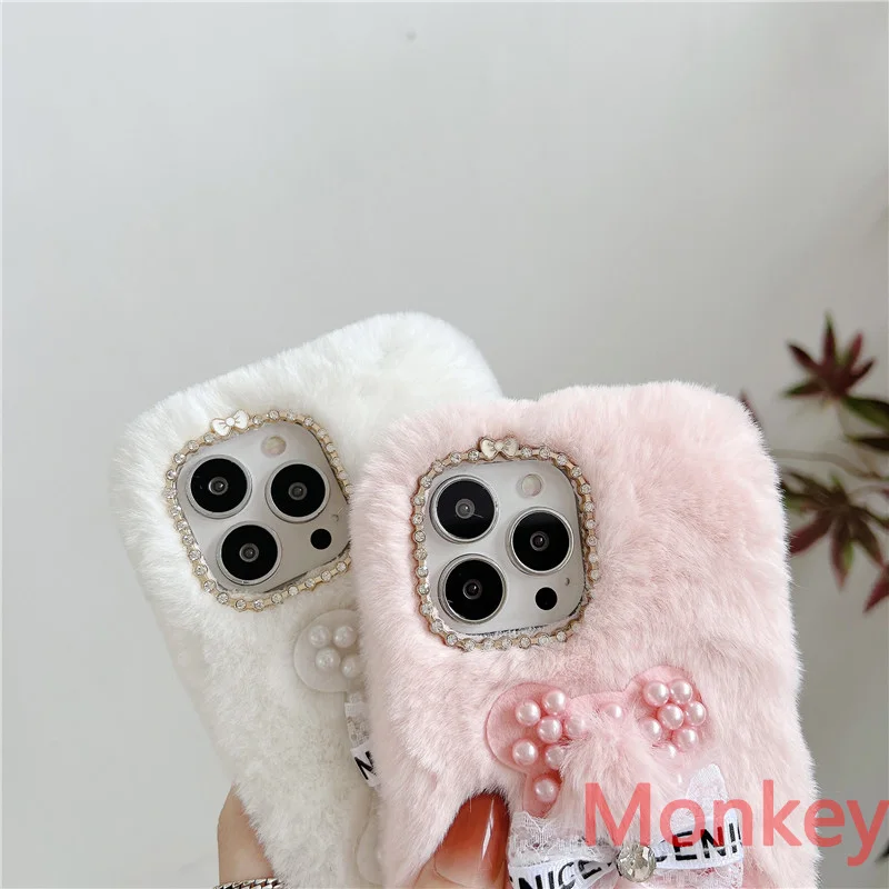Жемчужный плюшевый чехол с алмазным медведем для Xiaomi Redmi Note 11 Pro 10 9 11S 10S 9S 10T 10C 9T 9A 9C