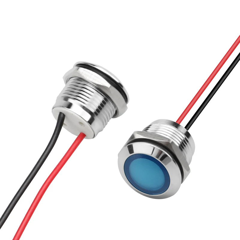 High Quality LED indicator blue light Anti-vandal Waterproof Domed Head Wired Lead 150mm Long Metal Led Indicator Light