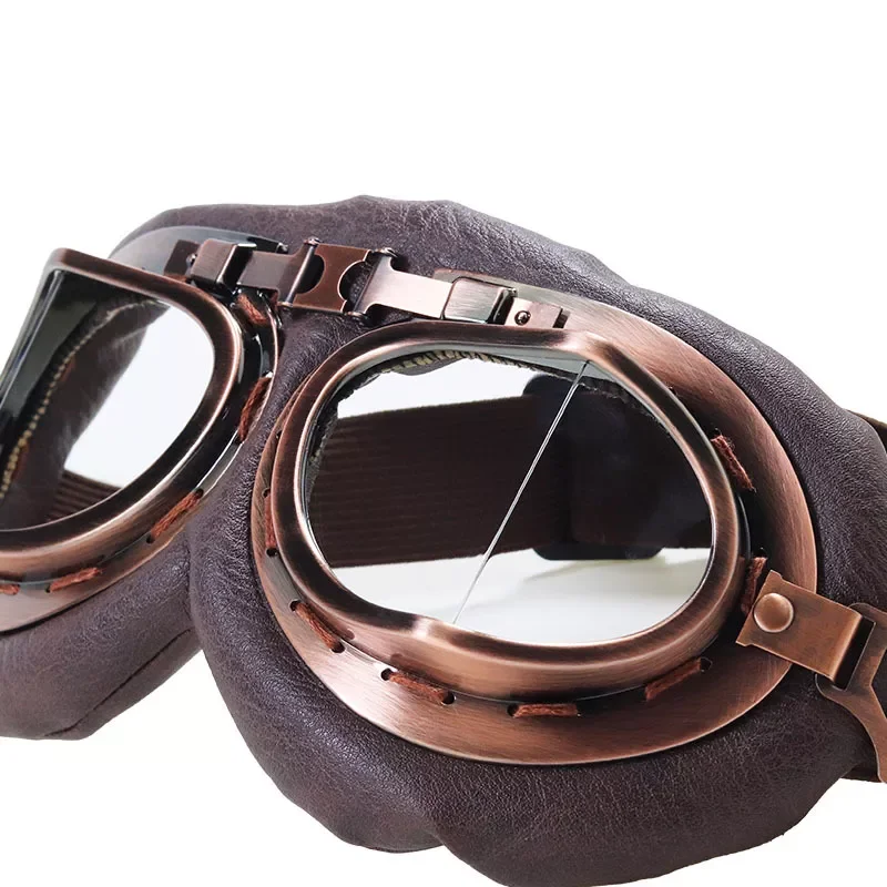 

Brown Vintage Motorcycle Goggles Motorbike Glasses Retro Helmet Cycling Glasses Sports Dustproof Eye protection Leather Shades