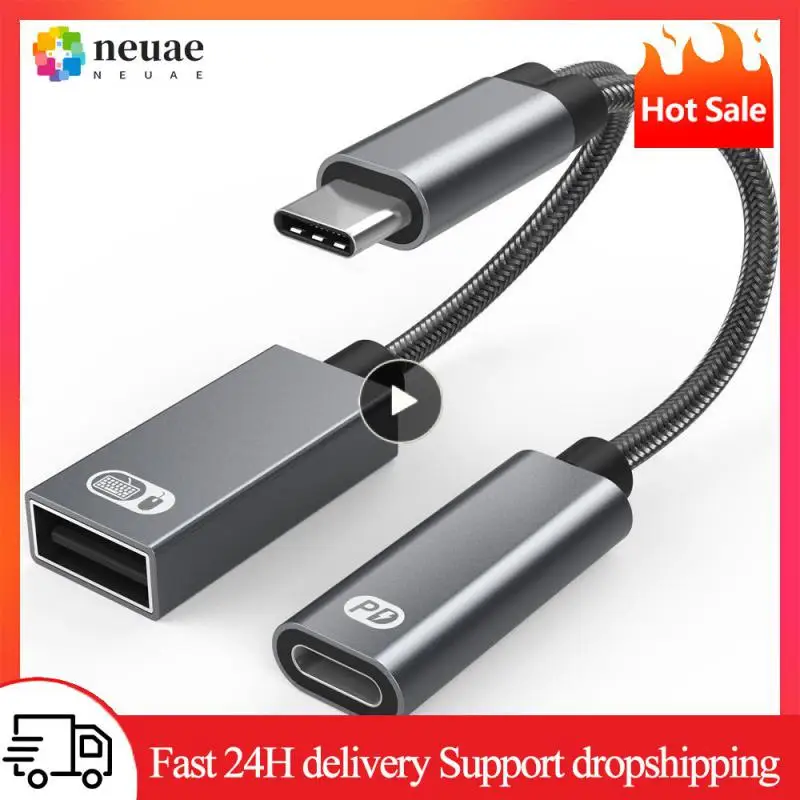 

1~8PCS 2 In 1 USB C OTG Cable Adapter Type-C Male To USB-C Female 60W PD Fast Charging With USB Female Splitter Adapter