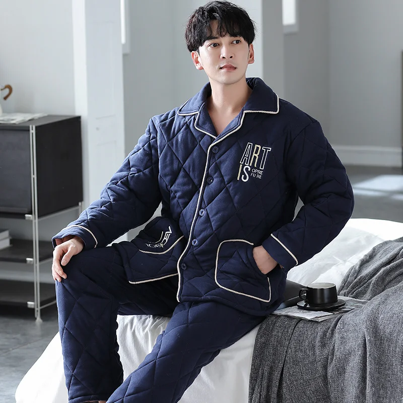 QUHENG 2020 New Style Men's Pajamas Set Autumn Winter Warm Flannel Thicken Male Pajamas Sets Long Sleeve Sleepwear Leisure