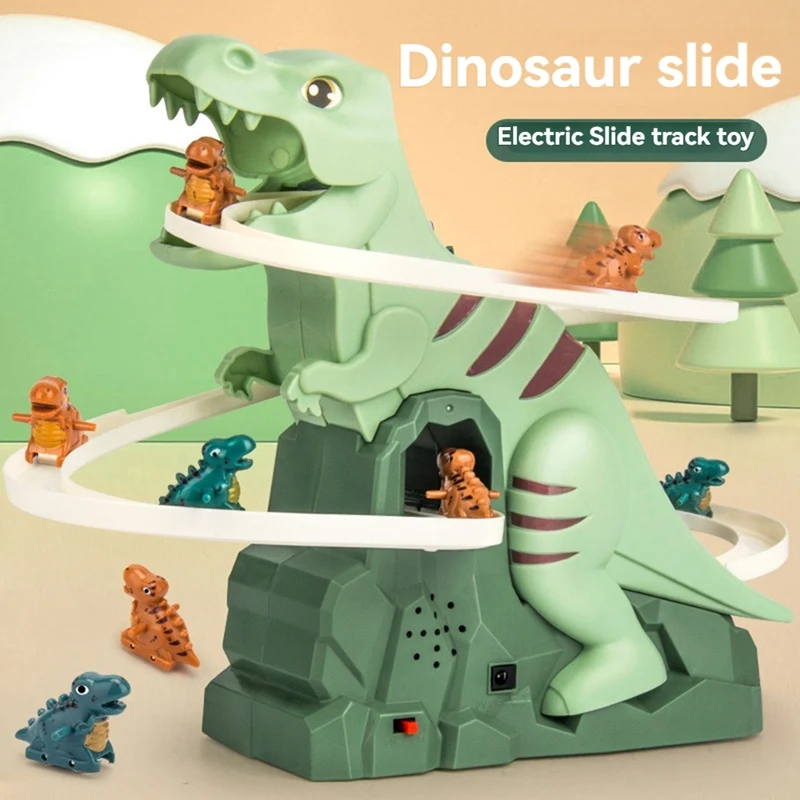 Dynamic Rotating Dinosaur Adventure Slide Climbing Stairs Children's Educational Electric Track Toy