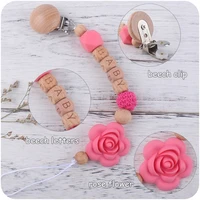 wood bead baby boy girls holder soothie pacifier clip silicone rose teething relief teether toy birthday shower gift