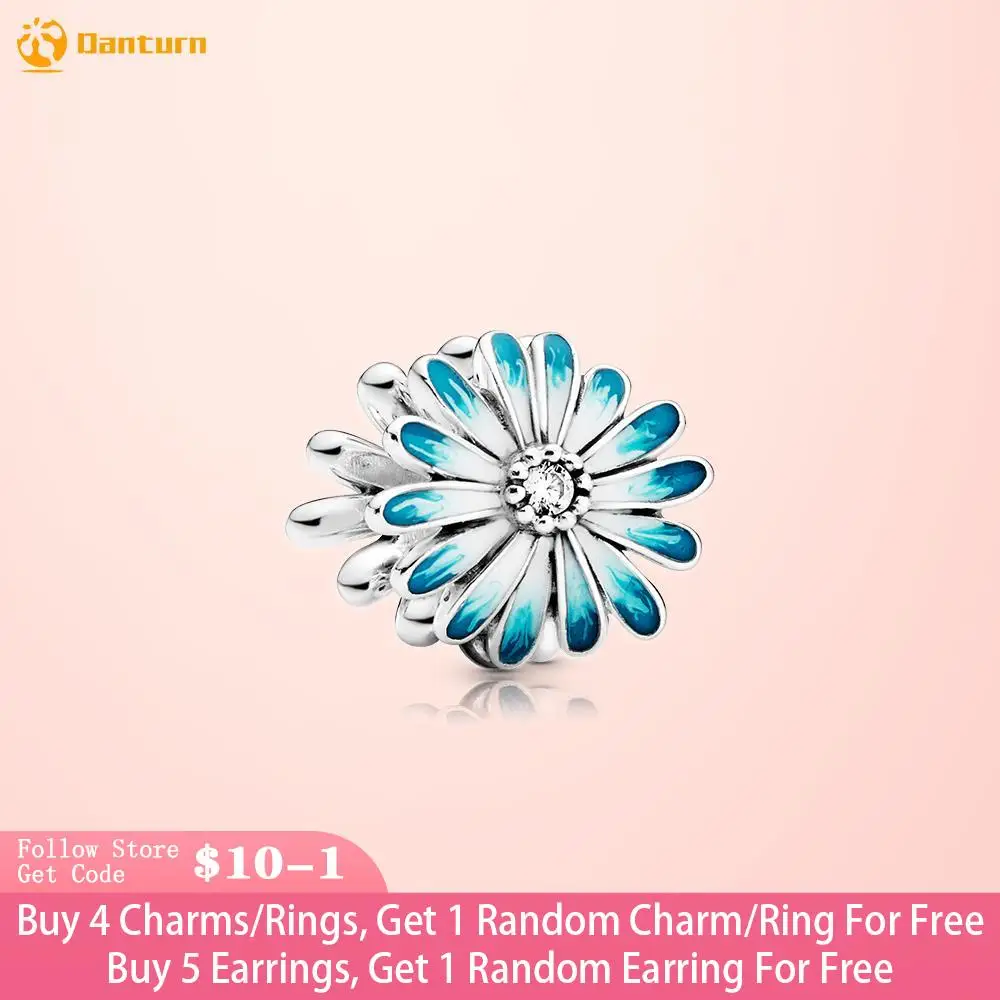 

Danturn New 925 Sterling Silver Beads Blue Daisy Flower Charm fit Original Pandora Bracelets for Women Jewelry Making Gift