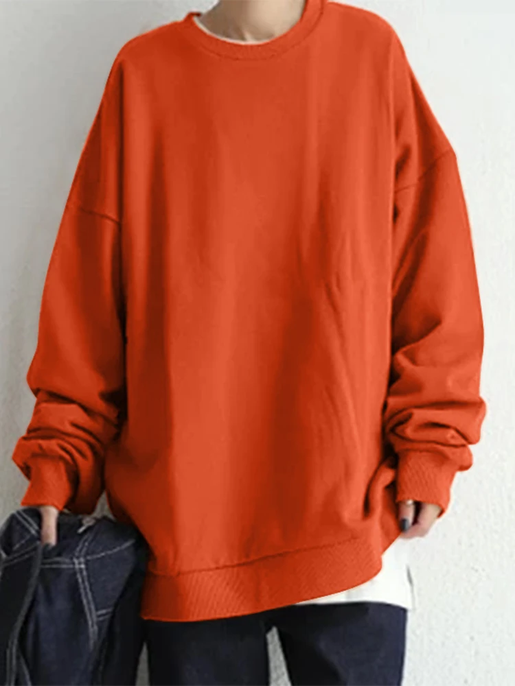 

ZANZEA Autumn Winter Women Sweatshirt Fashion Long Sleeve Loose Pullover Solid Hoodies Casual Sweatshirts Streetwear Oversized