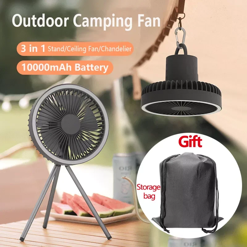 

10000mAh USB Tripod Camping Fan With Power Bank Light Rechargeable Desktop Portable Circulator Wireless Ceiling Electric Fan