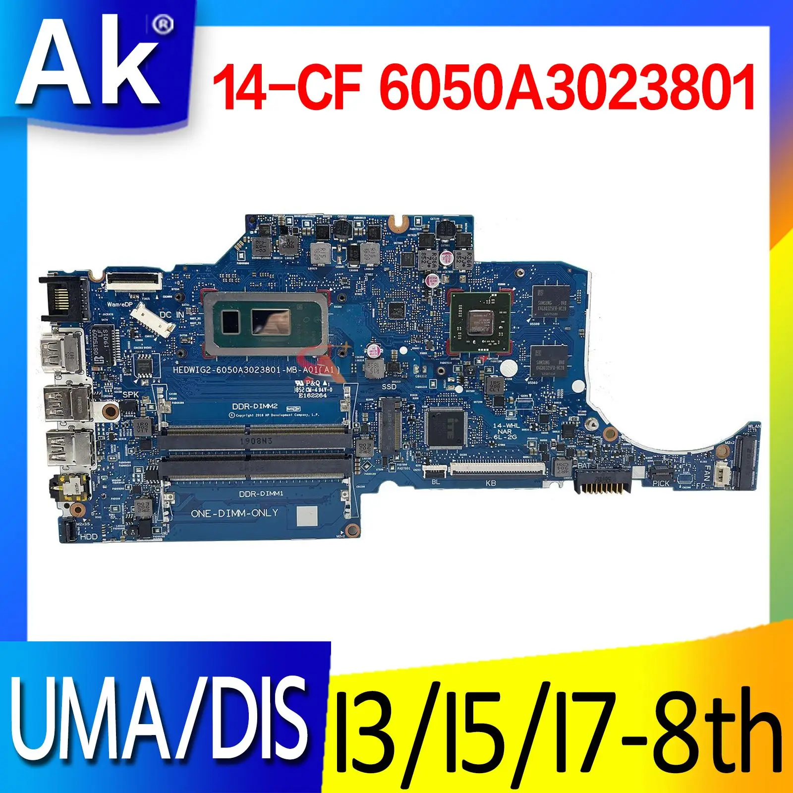 

For HP TPN-I130 14S-CF 14S-CR 14-CF 14S-CS Laptop Motherboard Mainboard 6050A3023801-MB-A01 With CPU I3-8145U I5-8265U I7-8565U