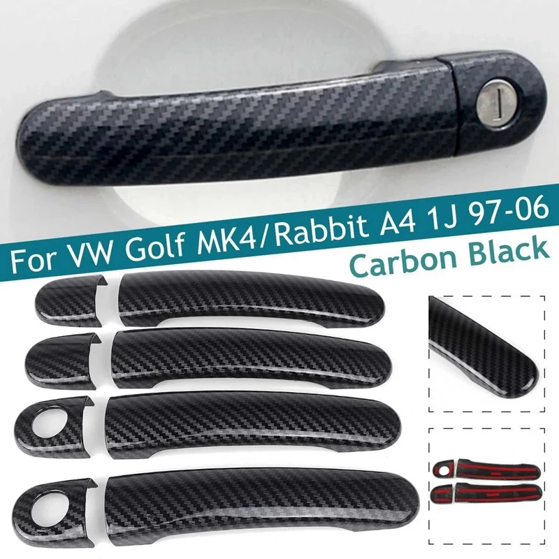 

Чехол для дверной ручки Golf 4 MK4/Rabbit A4 1J 1997-2006, черный чехол из углеродного волокна для дверной ручки автомобиля, чехлы с 2 отверстиями, 8 шт.