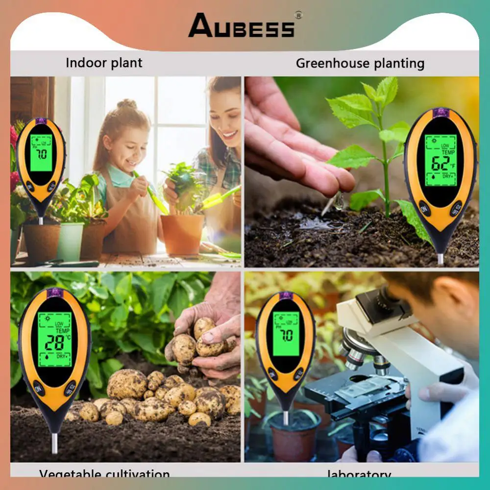 4 In 1 Moisture Acidity Tester With Blacklight Professional Soil Ph Tester Digital For Gardening Plants Farming Soil Ph Meter