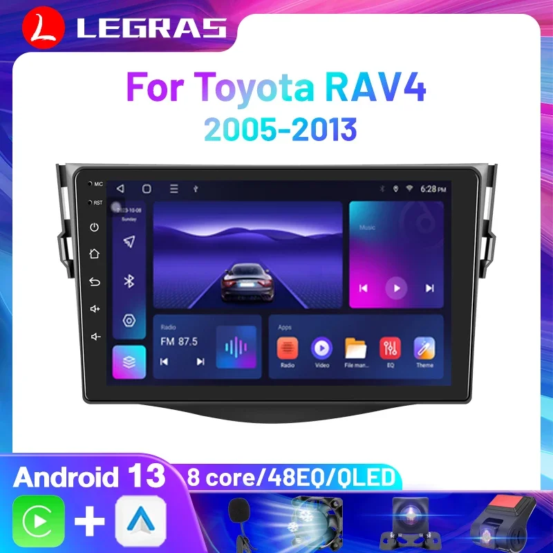 9 &quotAndroid 13 Автомобильный радиоприемник для Toyota RAV4 Rav 4 2005-2013 Apple Carplay Мультимедийный