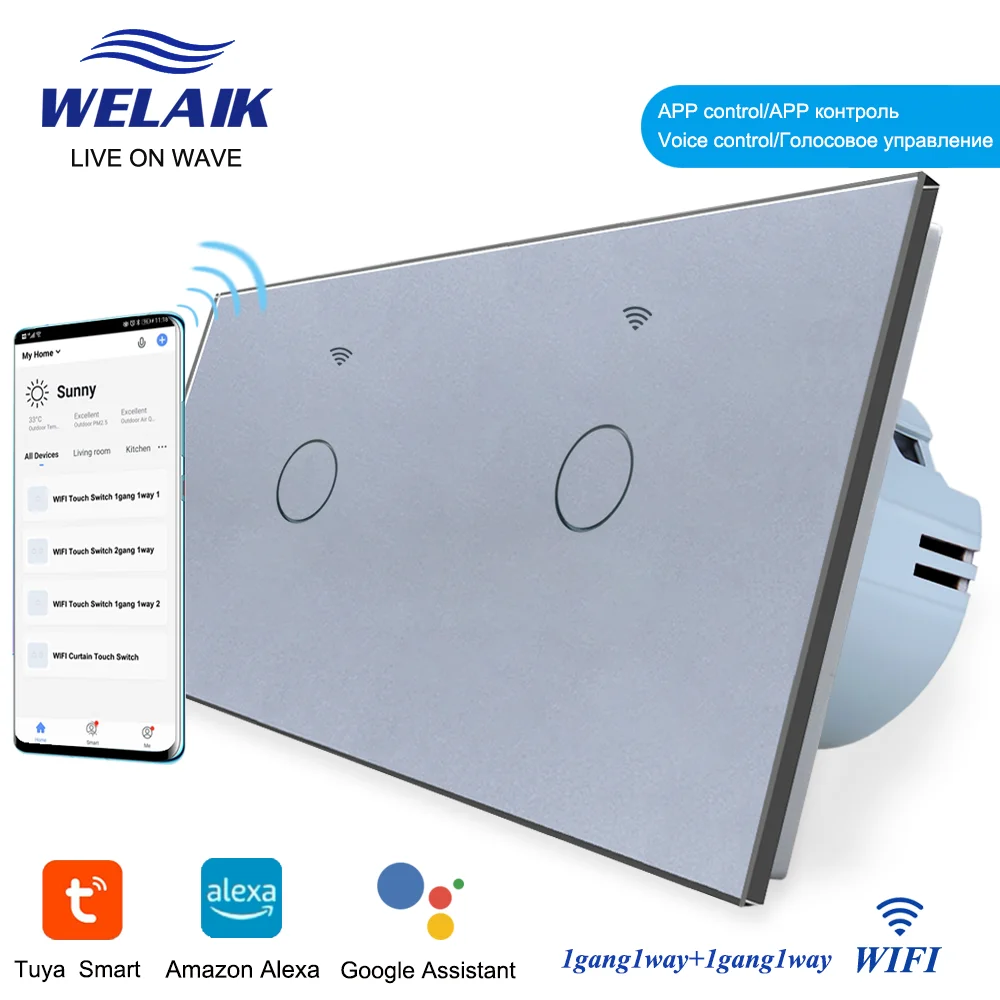 WELAIK ЕС 151*80 мм 1 ~ 1000 Вт WIFI Tuya-Smart-Life-Google 2 Рамка кристаллическая стеклянная панель 220