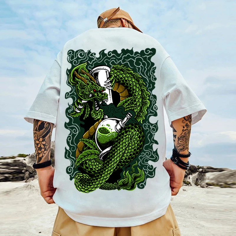 

Fashion T-shirt Men's Dragon Print T-shirts Japanese Style Casual O-neck T Shirt Commuter Comfortable Top T-shirt Oversized Tees