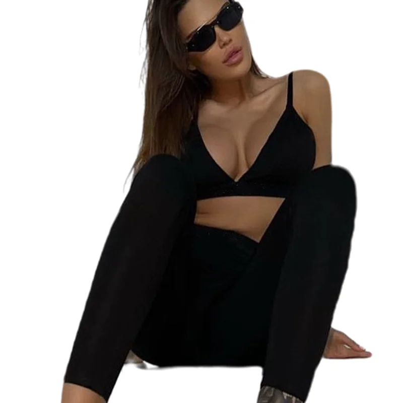 

2022 New 2 Piece/set Tracksuits Women's V-Neck Black Yoga Set Sports Suit Women Lounge Wear Crop Tops Sexy Women Leggings