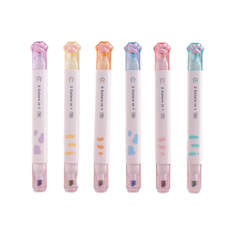 

6 Pcs Dual-tip Colorful Marker Pens Fluorescence Color Marker Pen Highlighter Quick Dry Ideal for Student Teacher School