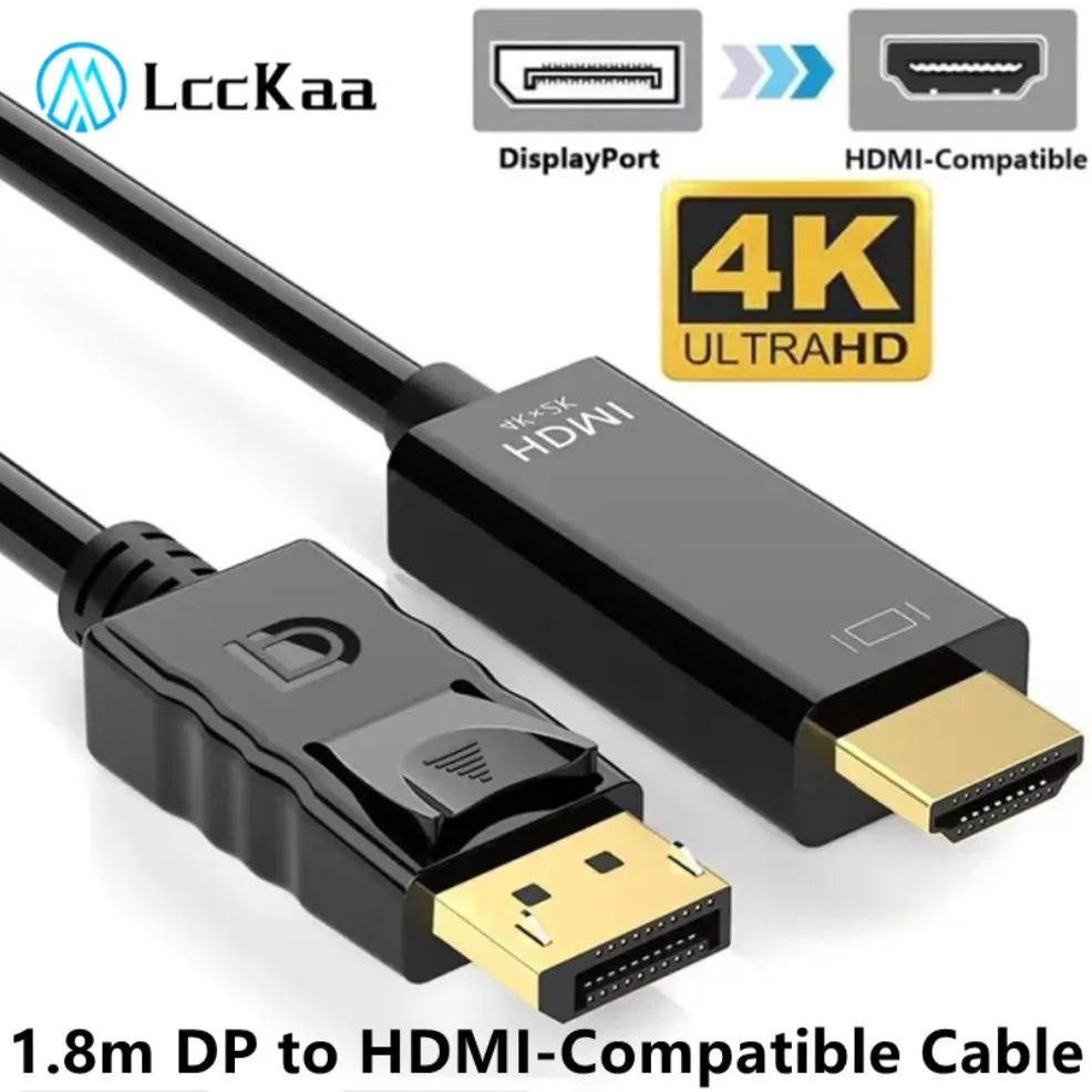 4K*2K DisplayPort To HDMI-Compatible Adapter 1080P DP HDMI Converter 1.8m Cable for Desktop Laptop PC TV Monitor Projector
