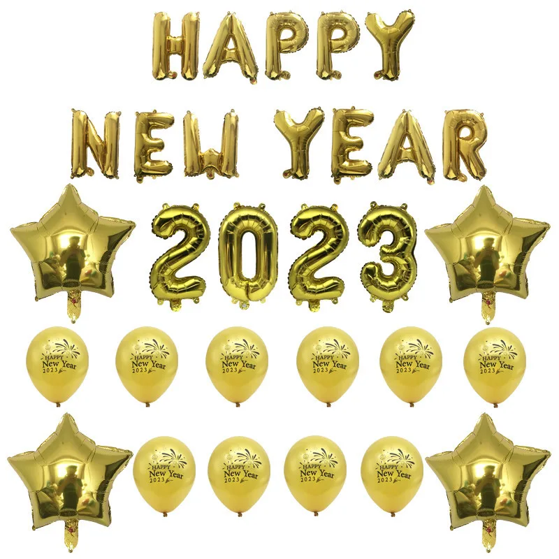 

Black Gold Happy New Year 2023 Party Number Letter Round Balloons New Year Celebration Anniversary Merry Christmas Home Supplies