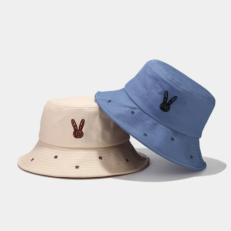 

2023 Cute Embroidered Big Head Rabbit Sun Hat Makes Face Look Smaller Bucket Hat Cover Face Bucket Hat