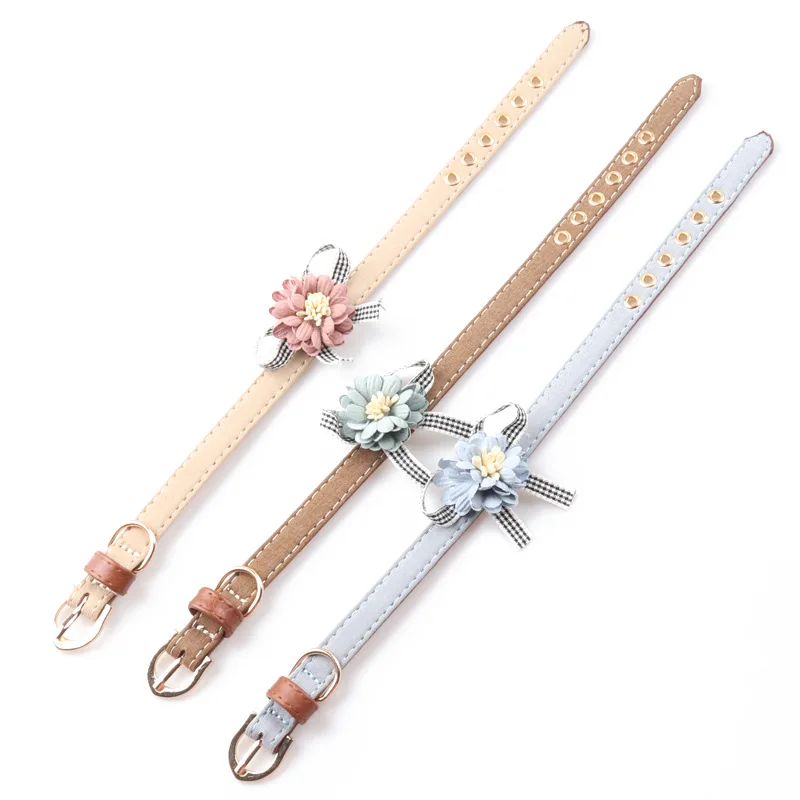

Fabric Flower Leather Dog Collar Pet Cat Bow Tie Lovely Neck Strap Blue Pink Bowknot Designer Kitten Collar Collar Necklace Dogs