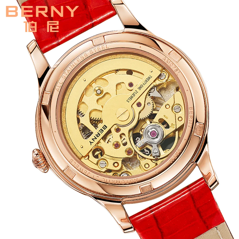 BERNY Automatic Self-winding Women Watch Skeleton Miyota Luxury Gold Watch Lady Sapphire Waterproof Mechanical Watch for Women enlarge