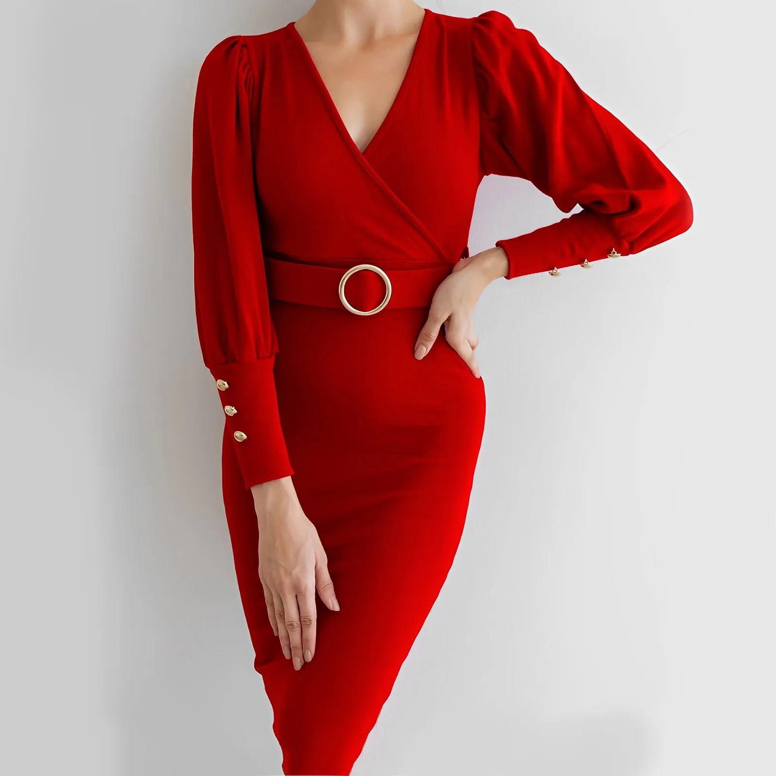 

Женское элегантное темпераментное платье с V-образным вырезом и длинными рукавами, длинное платье с карманами