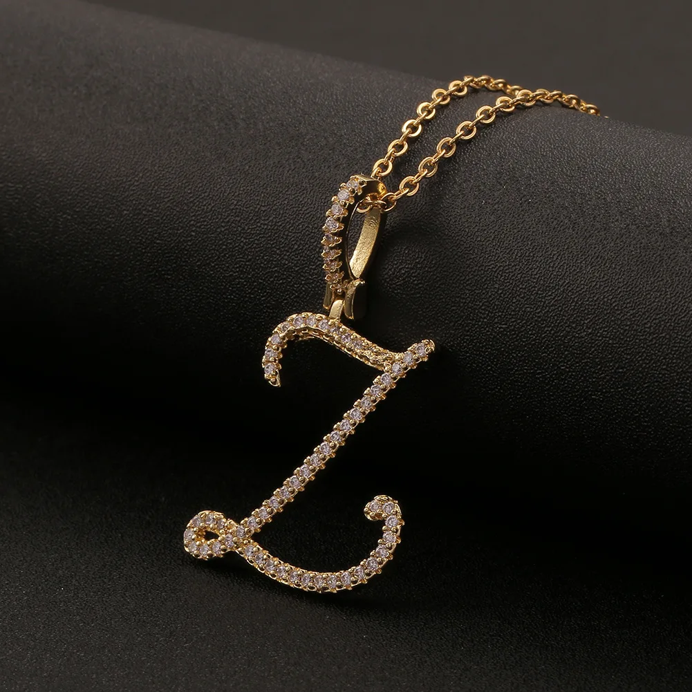 Large Initial Pendant Necklaces Hip Hop Man Women Big Letter Zircon Pendant Necklace