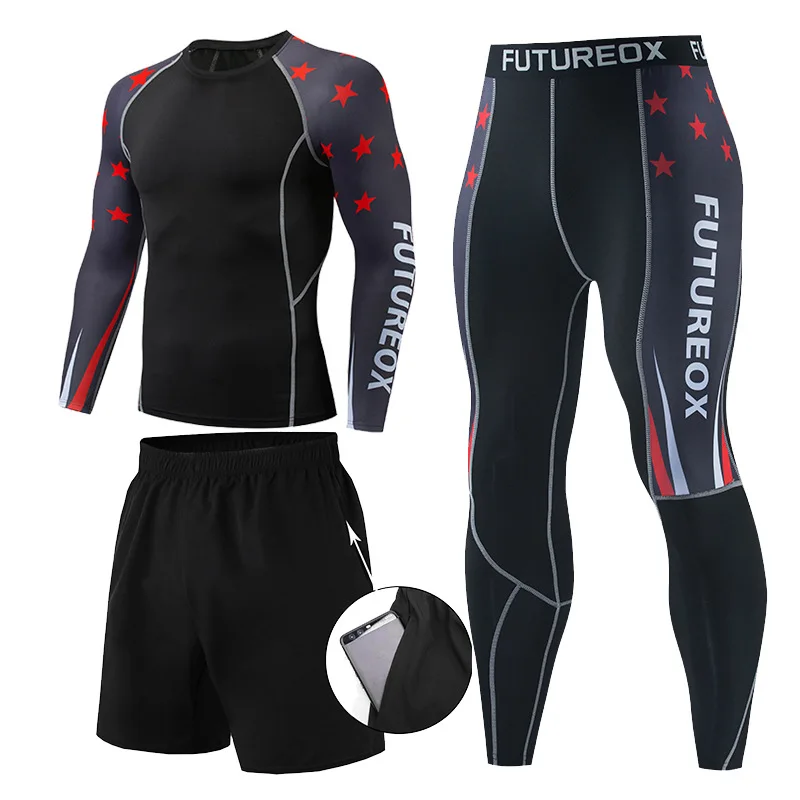 

Fitness Clothes Men's 3Piece Sets Tights for Men Sweat Suit Running Sports Tights Basketball Training Compression Pants Leggings