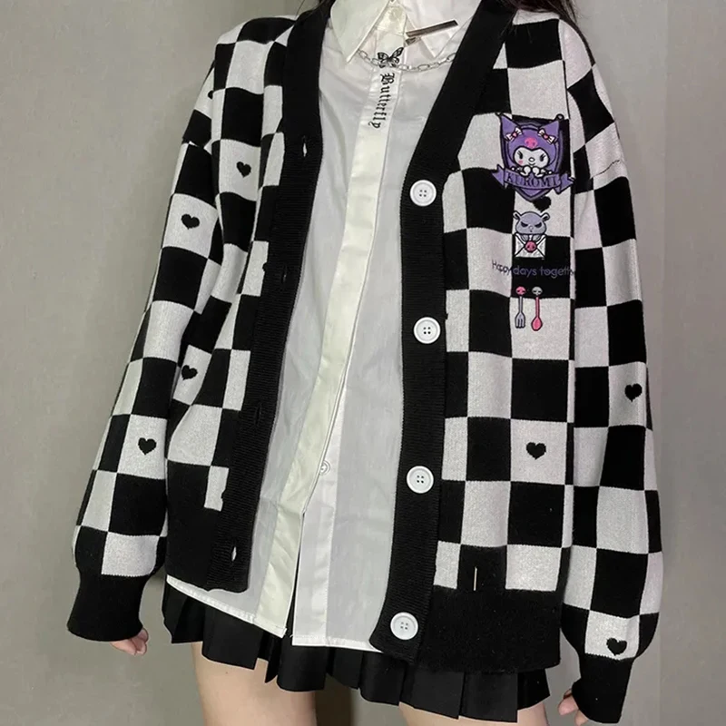 Милый клетчатый розовый кардиган для девочек свитер топ Женский винтажный