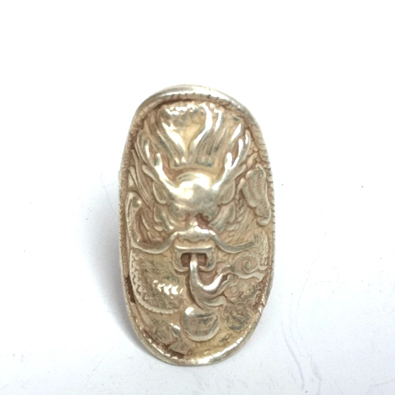 

Collection Old China Tibet Silver Hand-made Force Dragon loong Statue Ring Men Decoration Gift
