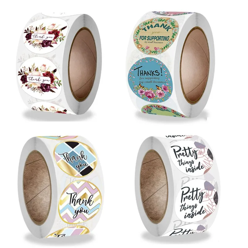 

5000piece 1inch wholesale Round Sealing sticker Roll Thank You Color Gift decoration Handmade Round label box packaging wedding