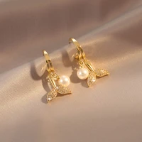 south korea style elegant cool pearl fishtail ear stud gift banquet party womens jewelry earrings 2021