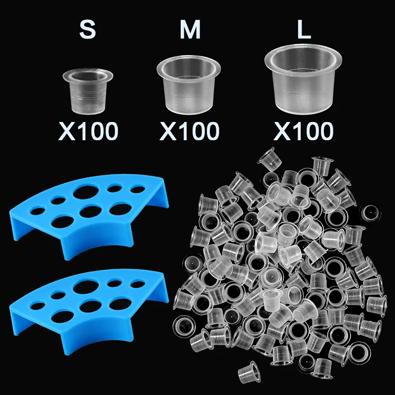 300pcs Tattoo Ink Caps With 2 Cups Holders, Mix Sizes Disposable Tattoo Ink Cups For Pigment Tattoo Kit, Tattoo Supplies Tattoo