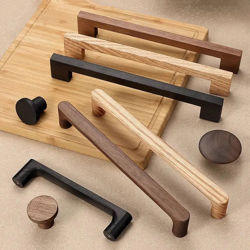 

Solid Wooden Cabinet Handles Cupboard Door Knobs Black Walnut Wardrobe Pulls Oak Kitchen Accessories Simple Furniture Hardware