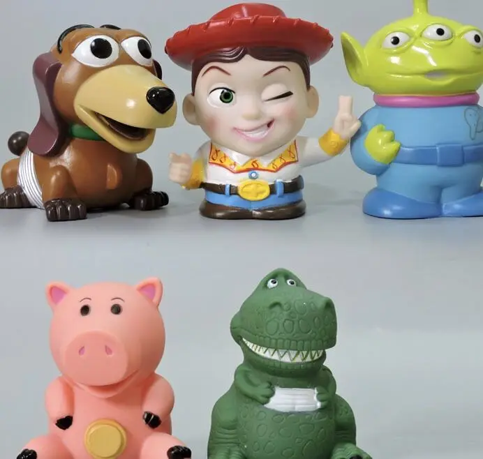 Disney Anime Toy Story Piggy Bank Money Box Three-eyed Puppy Spring Dog Piglet Dinosaur Ornam Model Ental Toy Doll Kawaii Gift