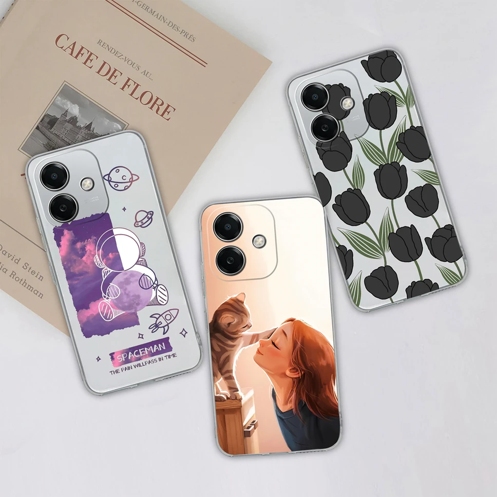 Чехол для телефона OPPO A3X 4G Прозрачный милый астронавт динозавр Мягкий ТПУ