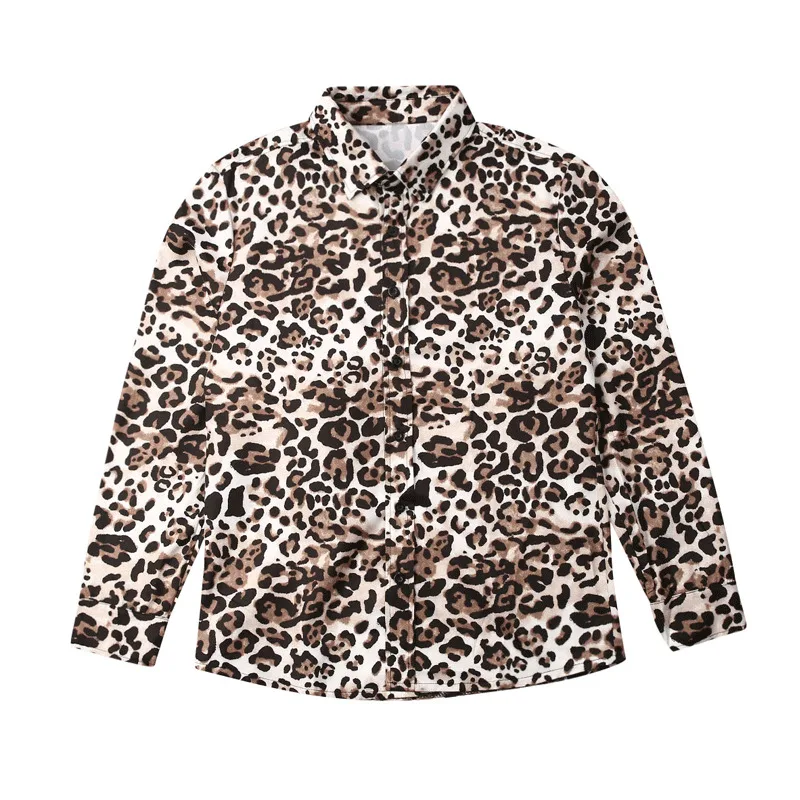 Fashion Men's Casual Long Sleeve Leopard Printed Turn-down Collar Shirt Casual Slim Fit Stylish Shirts Mens Tops