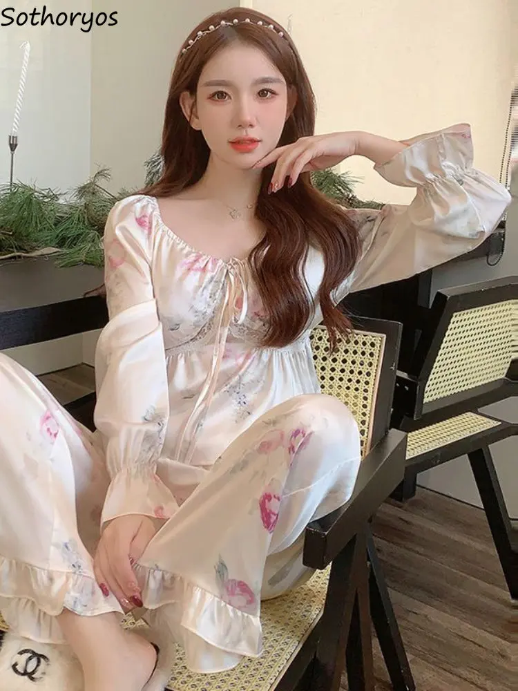 

Пижамный комплект Женский в Корейском стиле, элегантный стильный Домашний пижамный комплект для отдыха, в стиле сладкого досуга, в винтажно...