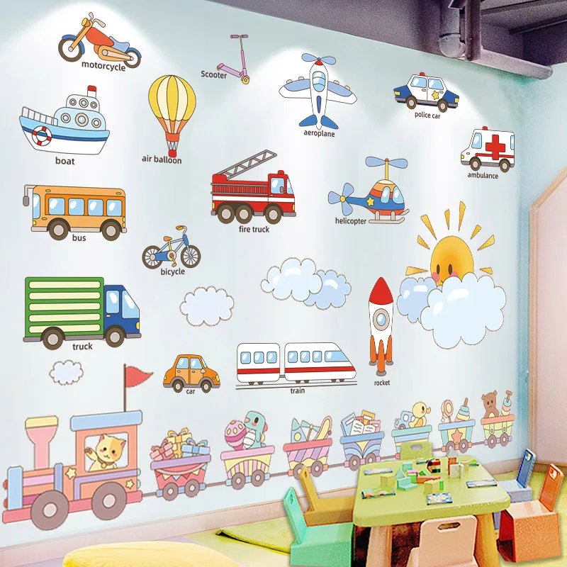 

[shijuekongjian] Toys Train Wall Stickers Vinyl DIY Transportation Tools Wall Decals for Kids Rooms Baby Bedroom Home Decoration