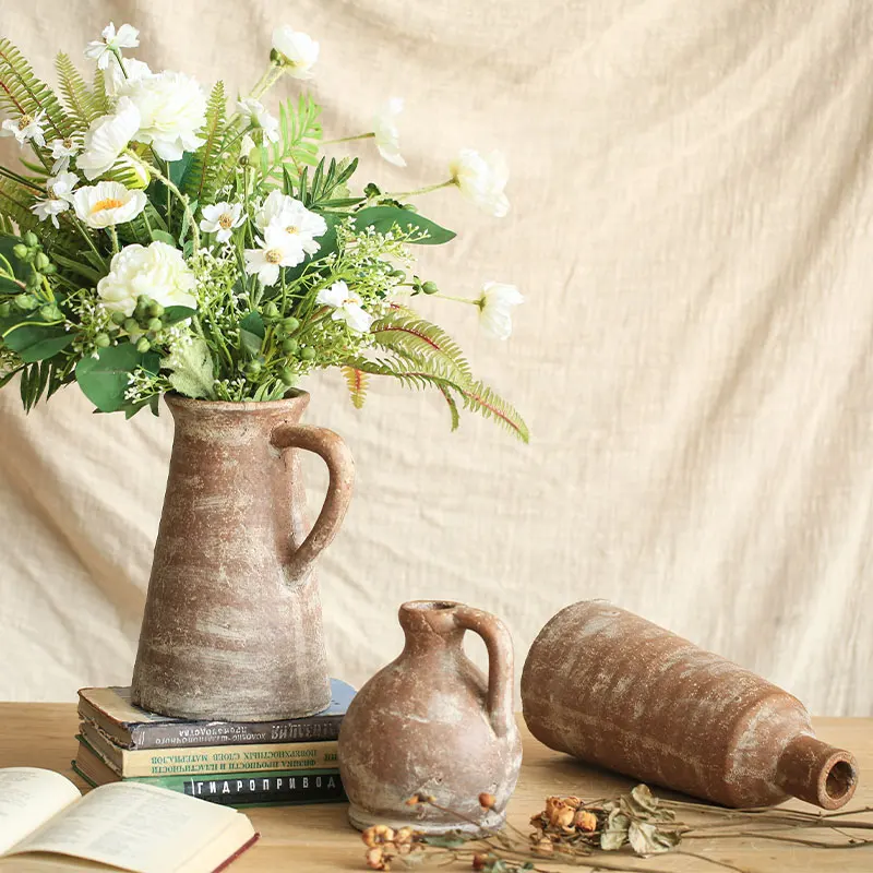 

American Rustic Vase Retro Japanese Minimalist Flower Arrangement Container Plant Clay Pot Decoracao Casa Room Decor EF50FP