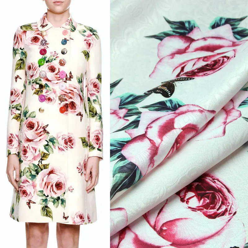 

Brand Fashion Rose-colored Woven Jacquard Clothing Fabric Dress Suit Windbreaker Pants Clothes Diy Sew Fabrics Cloth by Meter