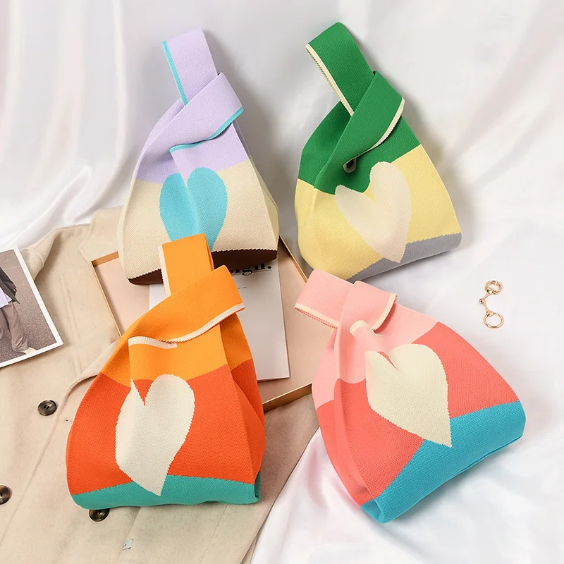 

Knitted Bag Cute Heart Small Bags Women's Fashion Casual Handbags Daily Shoulder Bag Tote Bags for Women Polyester Tote Bags