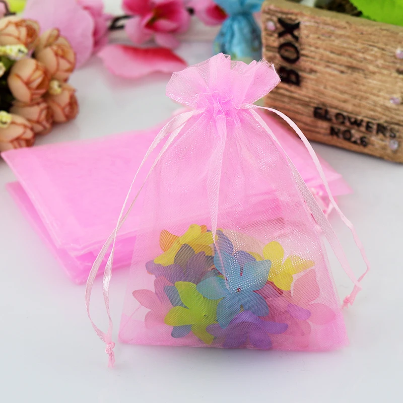 

50 PCS Organza Pink Jewelry Packing Bags Pretty Pouches Wedding Foods Toys Gift Bags Skin Bags Jewelry Pouch Bag Organza