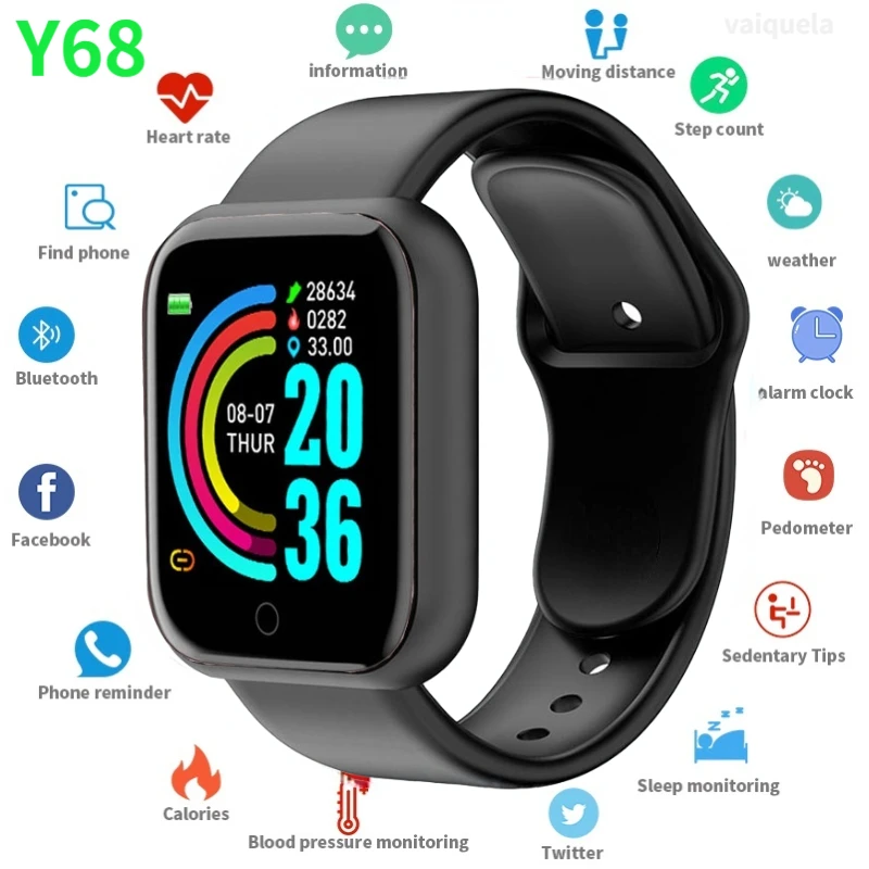

Wristwatch Fitness Y68 Color Screen Smart Sport Bracelet Activity Running Tracker Heart Rate For Children Men Women Watch Hours