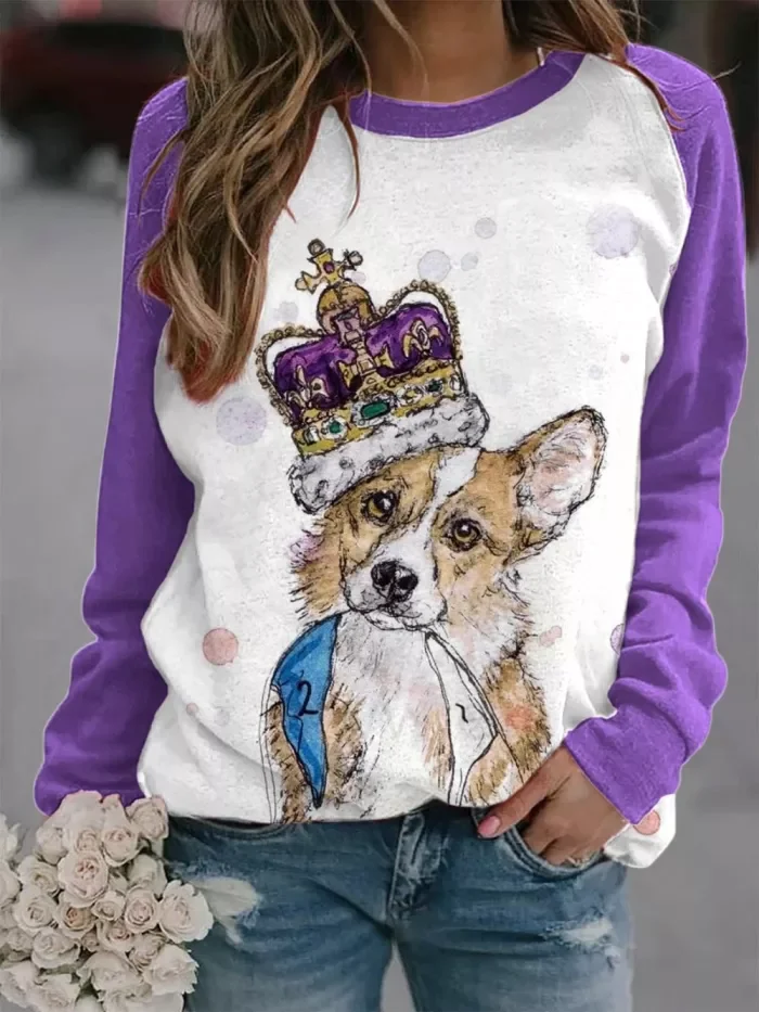 

Женский топ с длинным рукавом и принтом корги