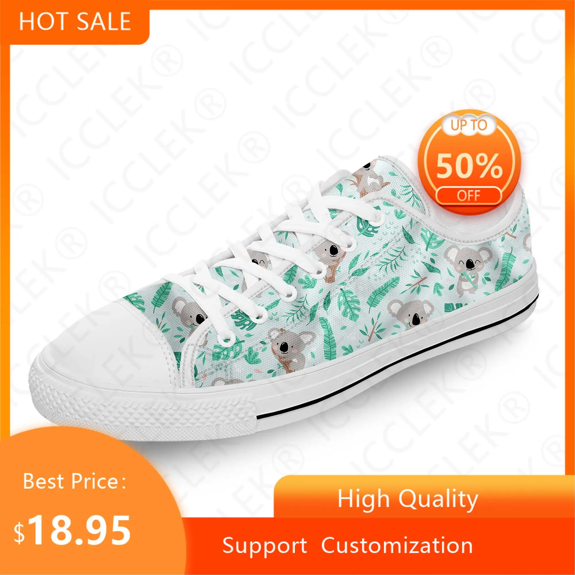 

Koala Cute Funny Kawaii Cartoon White Cloth Fashion 3D Print Low Top Canvas Shoes Mens Womens Lightweight Breathable Sneakers